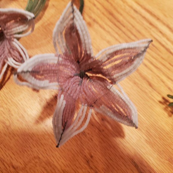 Vintage French Glass Beaded Flowers & Vase in Pink/White/Yellow. Bouquet 18"w. - Picture 7 of 11